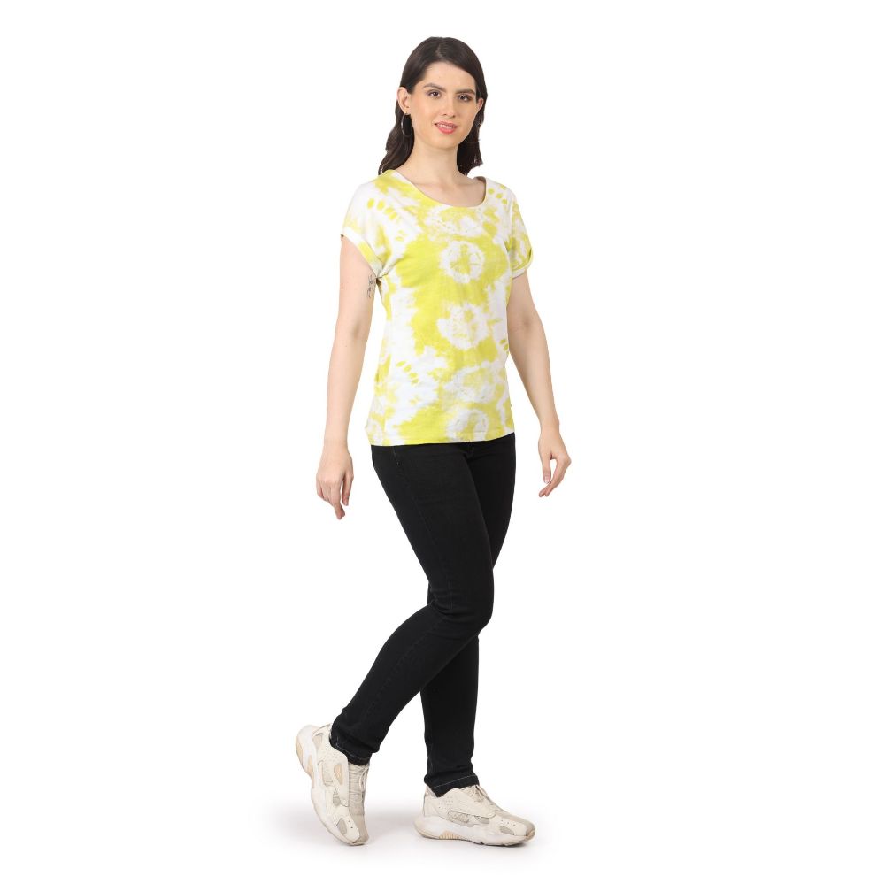 Picture of Frenchtrendz Women's Cotton Jersey Lime Green Sky Print Top