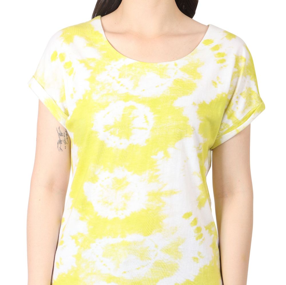 Picture of Frenchtrendz Women's Cotton Jersey Lime Green Sky Print Top