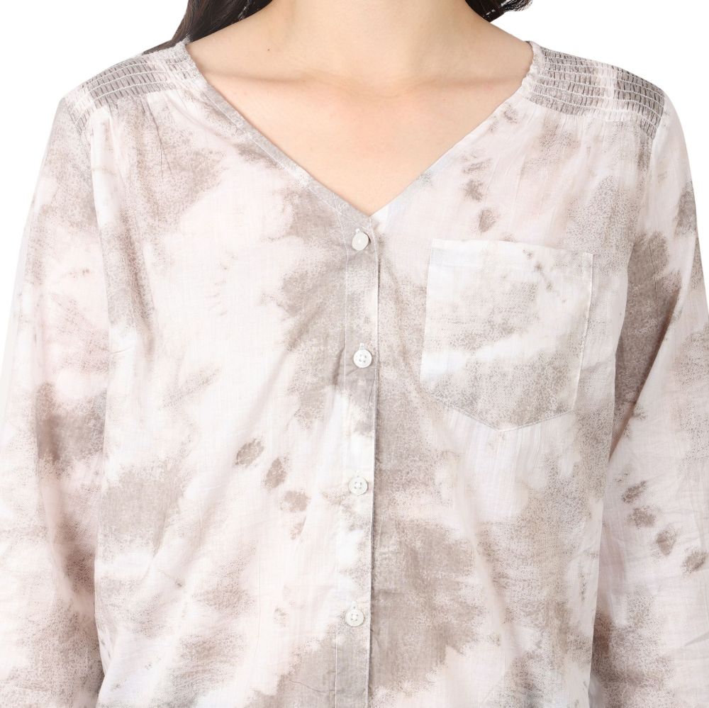Picture of Frenchtrendz Women's Tie & Dye Grey Shirt Look Pure Cotton Top