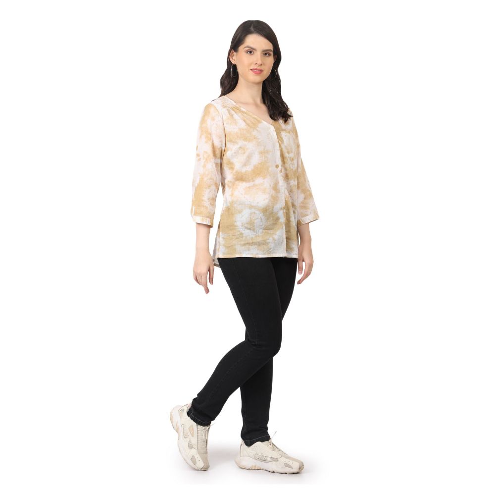 Picture of Frenchtrendz Women's Tie & Dye Beige Shirt Look Pure Cotton Top