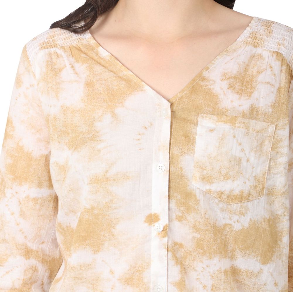 Picture of Frenchtrendz Women's Tie & Dye Beige Shirt Look Pure Cotton Top