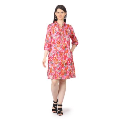 Picture of Frenchtrendz Womens Red Printed Pintuck Dress