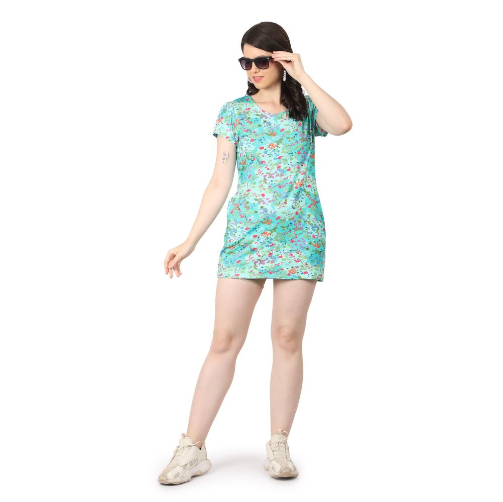 Picture of Frenchtrendz Viscose Lycra Turq A-Line Printed Dress