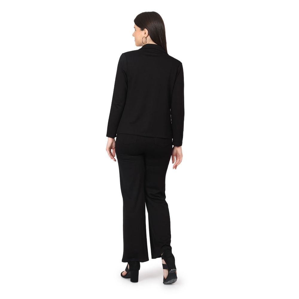 Picture of Frenchtrendz Women's Rayon Poly Plated Black Bell Bottom Pant And Blazer Set