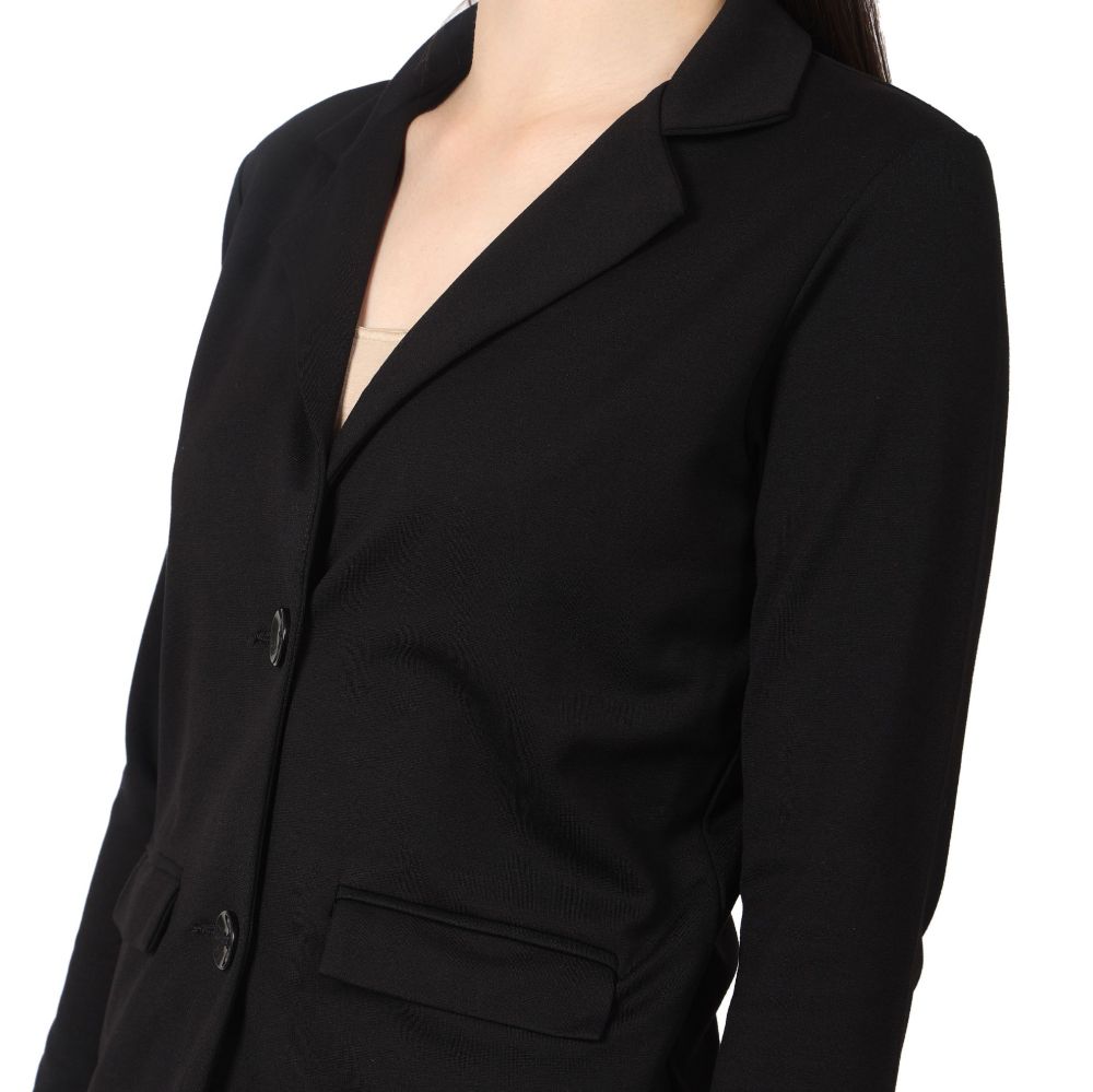 Picture of Frenchtrendz Women's Rayon Poly Plated Black Bell Bottom Pant And Blazer Set