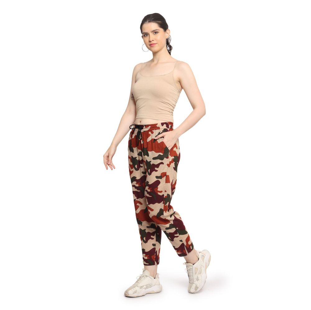 Picture of Frenchtrendz Women's Military Print Beige Base Elasticated Bottom Pant.