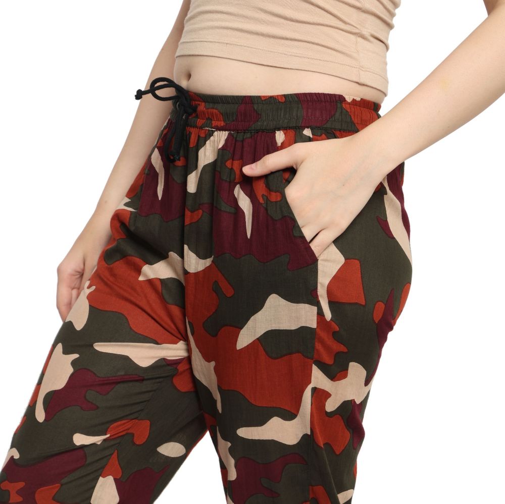 Picture of Frenchtrendz Women's Military Print Dark Green Base Elasticated Bottom Pant.