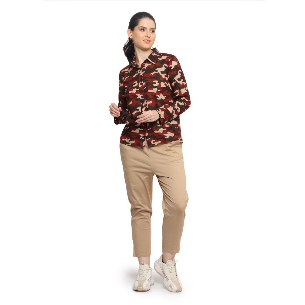 Picture of Frenchtrendz Women's Military Print Medium Length Shirt.