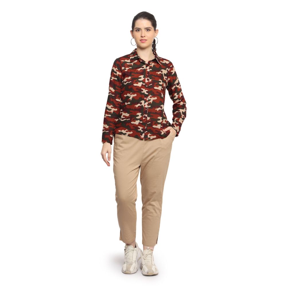 Picture of Frenchtrendz Women's Military Print Medium Length Shirt.