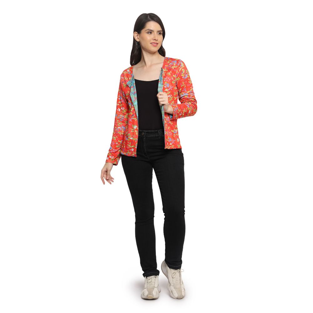 Picture of Frenchtrendz Women's Reversible Combo Of Turq And Orange Colour Cardigan.