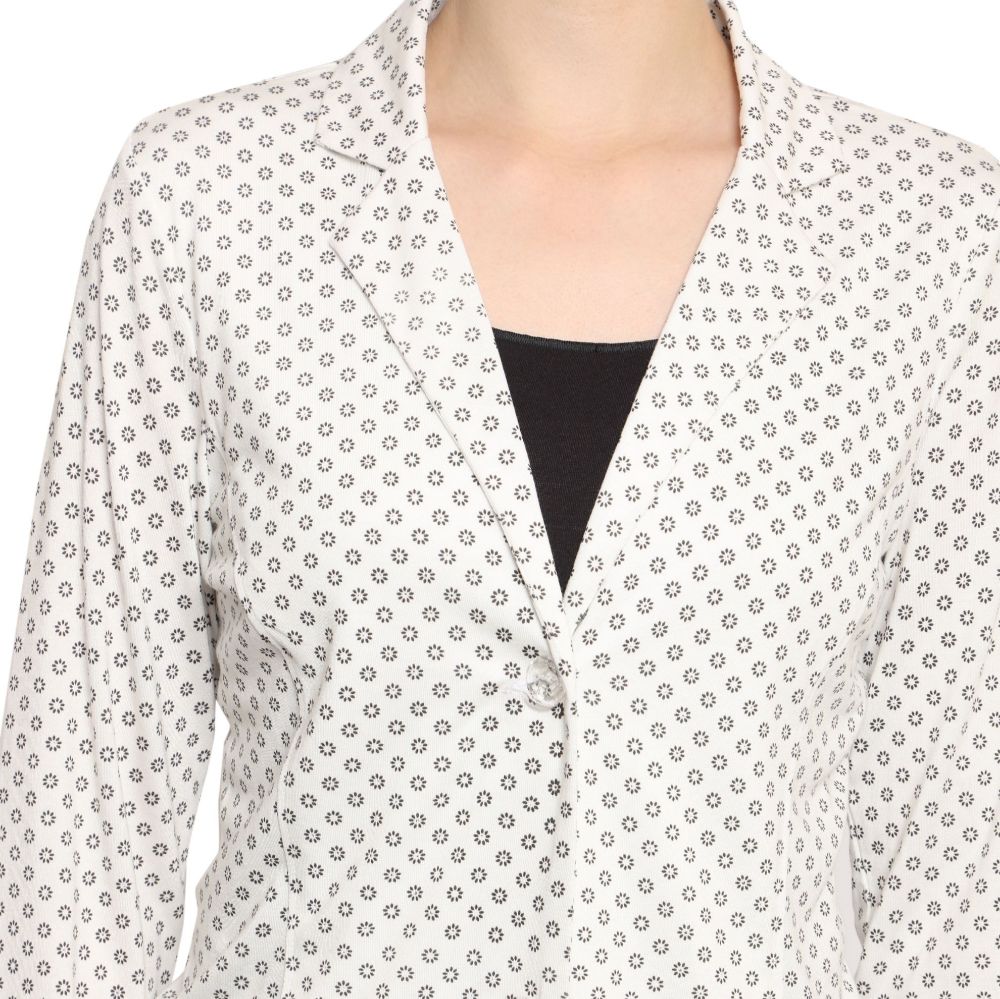 Picture of Frenchtrendz Women's All Weather Rayon Poly Pleated Black Dot Printed Blazer