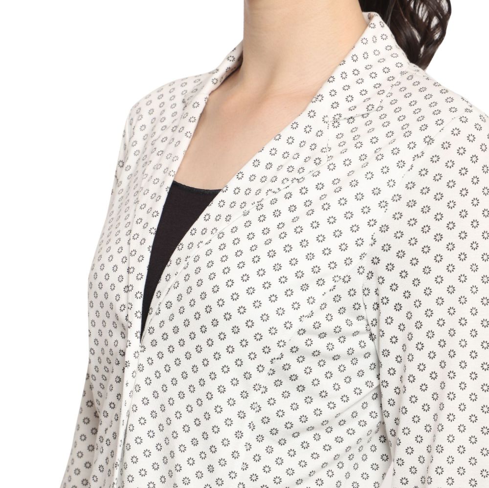 Picture of Frenchtrendz Women's All Weather Rayon Poly Pleated Black Dot Printed Blazer